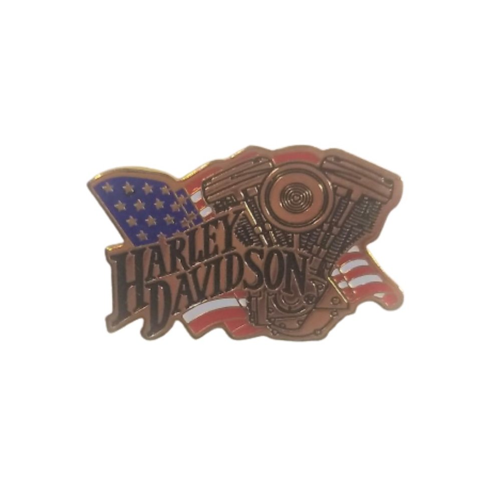 Harley Davidson Motorcycles Lapel Pin Brass 1991 American Flag Patriotic Jewelry